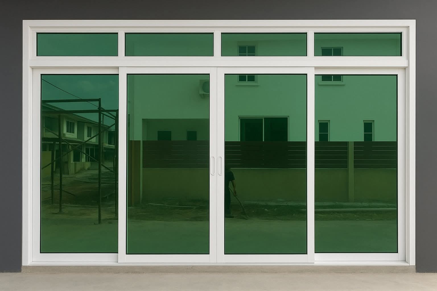 Pintu sliding dengan transom warna green